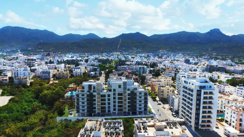 Development of Kyrenia North Cyprus, buildings, mountains and nature.