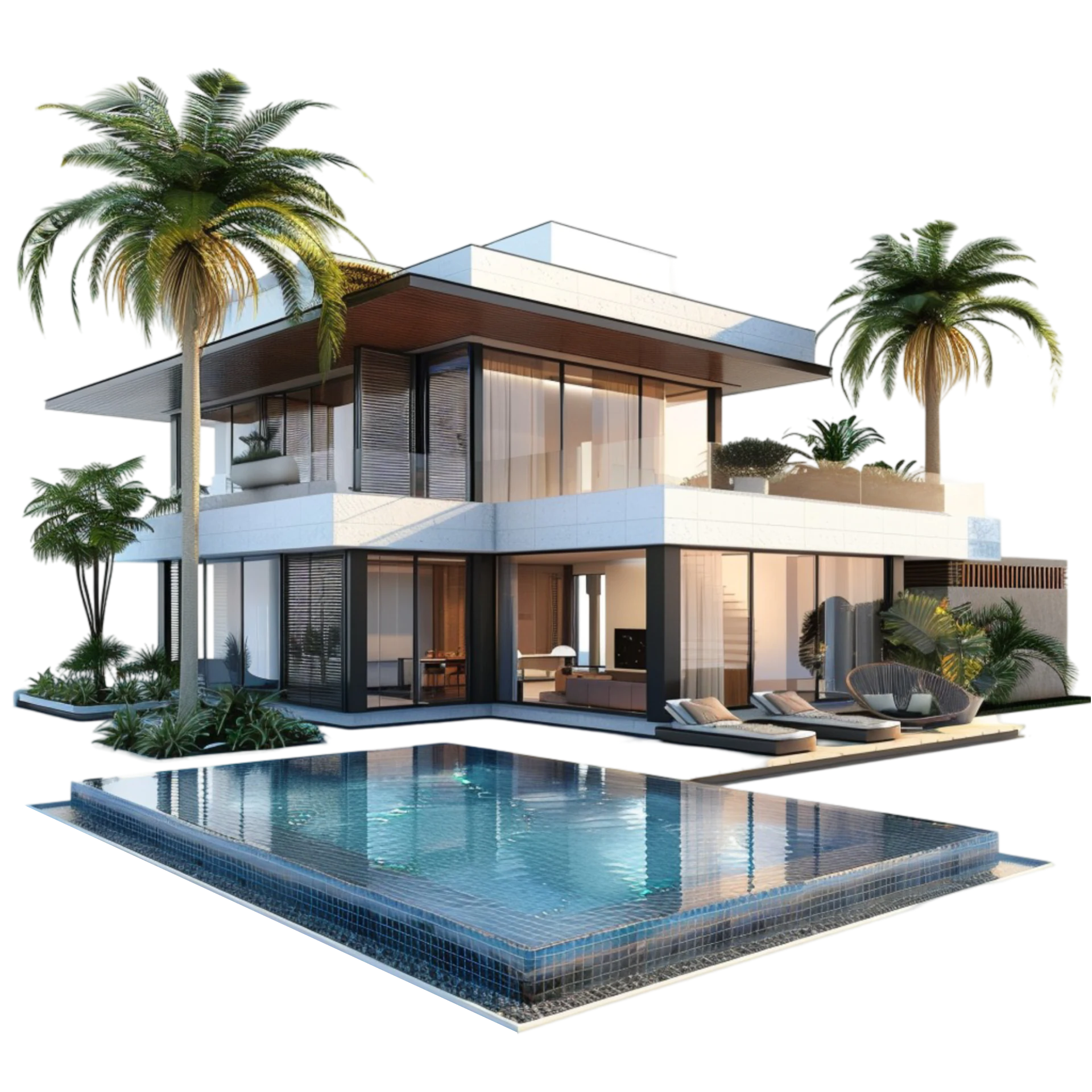 Luxury villa with pool in North Cyprus, architectural 3D render