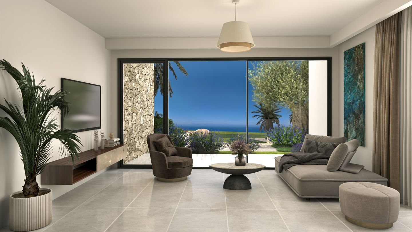 esentepe-aquamarine-1-bedroom-living-room-sea-view Off-Plan 1-Bedroom Apartment in Esentepe, North Cyprus | Aquamarine Nuance