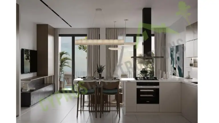 Spacious kitchen and dining space with contemporary design, large windows, and scenic views, ideal for modern living in North.