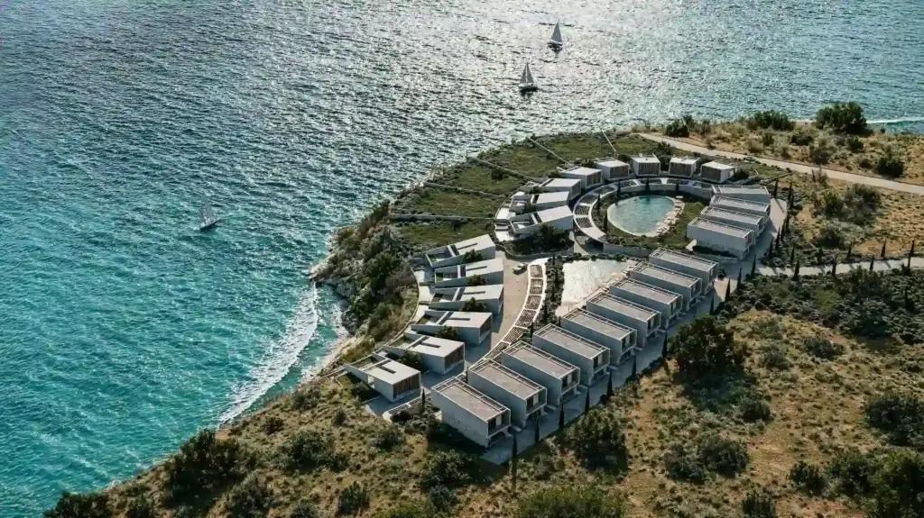 Seaside villas with modern design and private pools overlooking the Mediterranean Sea in North Cyprus.
