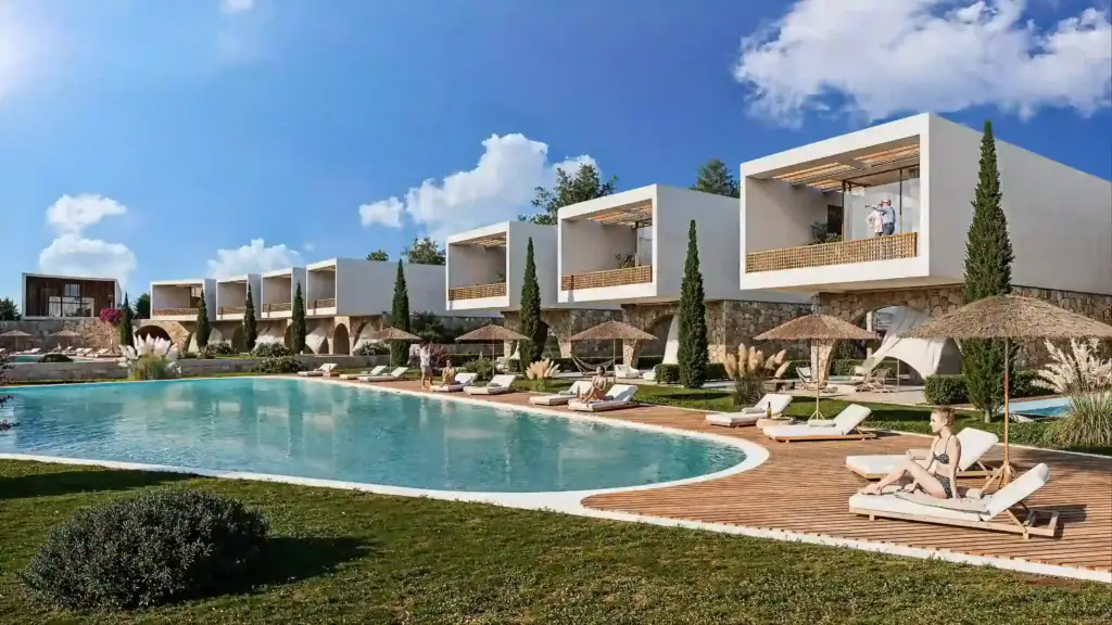 Elegant contemporary apartments with private balconies overlooking the pool in North Cyprus.