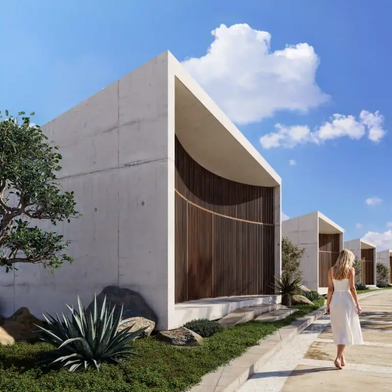 Modern luxury villas in North Cyprus with minimalist design and natural surroundings.