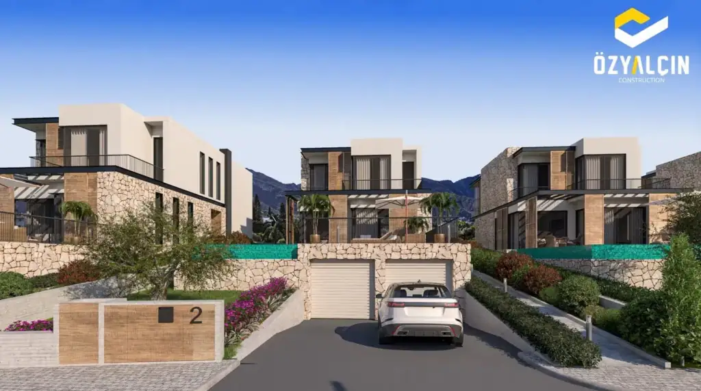 Luxury villas with contemporary design in North Cyprus, featuring private gardens and mountain views.