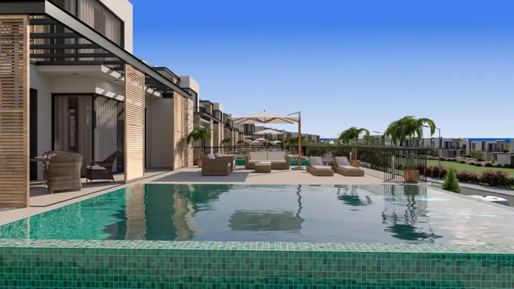 Modern apartment featuring a private pool and spacious terrace in North Cyprus development.