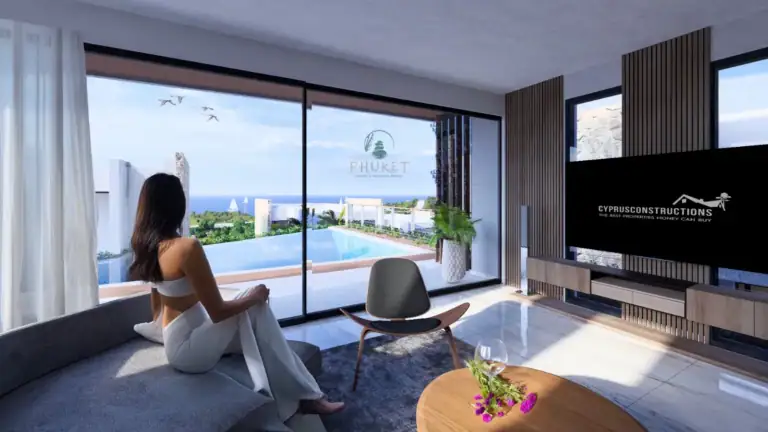 Luxury apartment with panoramic sea view in a modern development in North Cyprus, featuring spacious living areas and large g.