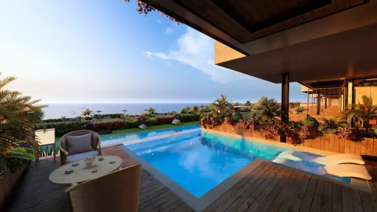 Infinity pool overlooking the Mediterranean Sea at a luxury property in North Cyprus.